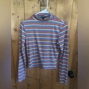 Striped Long Sleeve Mock Neck Crop Top